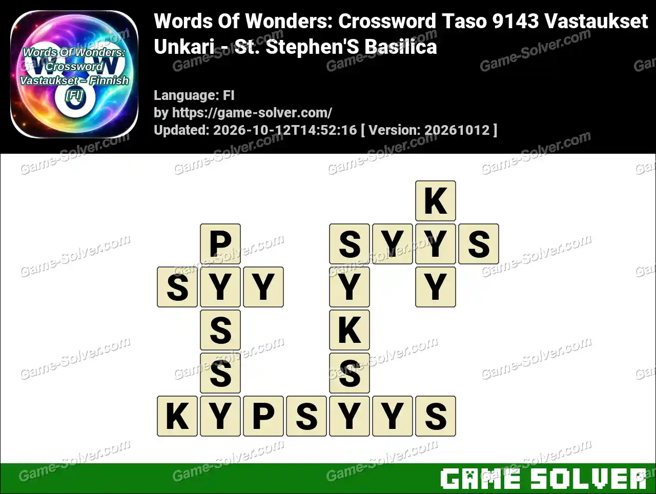 Words Of Wonders: Crossword Taso 9143 Vastaukset – Unkari – St. Stephen’S Basilica
